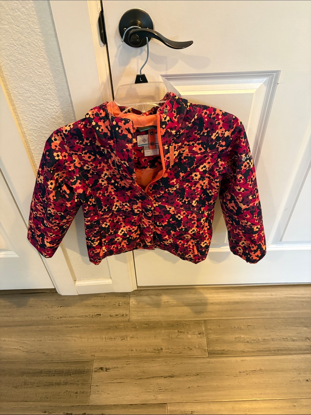 Girls Floral Print Columbia Jacket - Pink & Orange